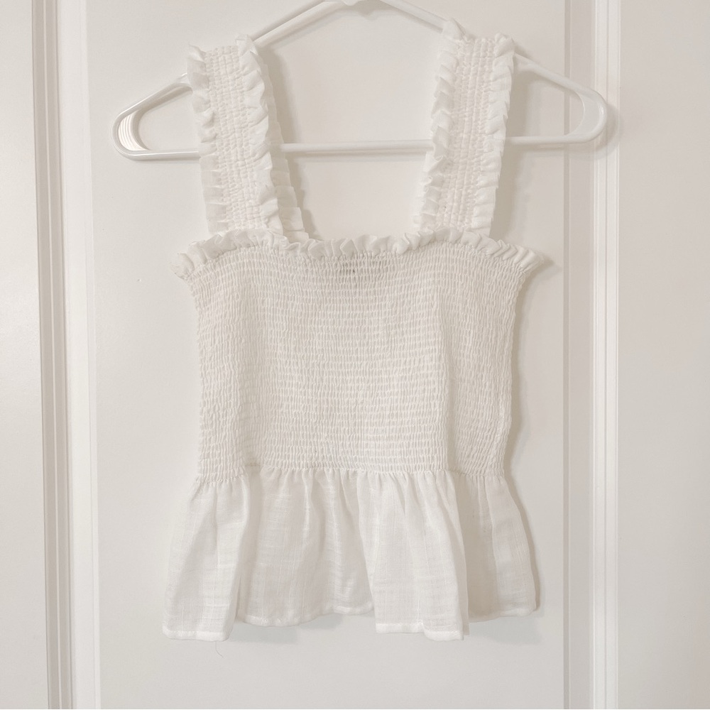 Lulu's White Ruffle Strap Smocked Tank Top